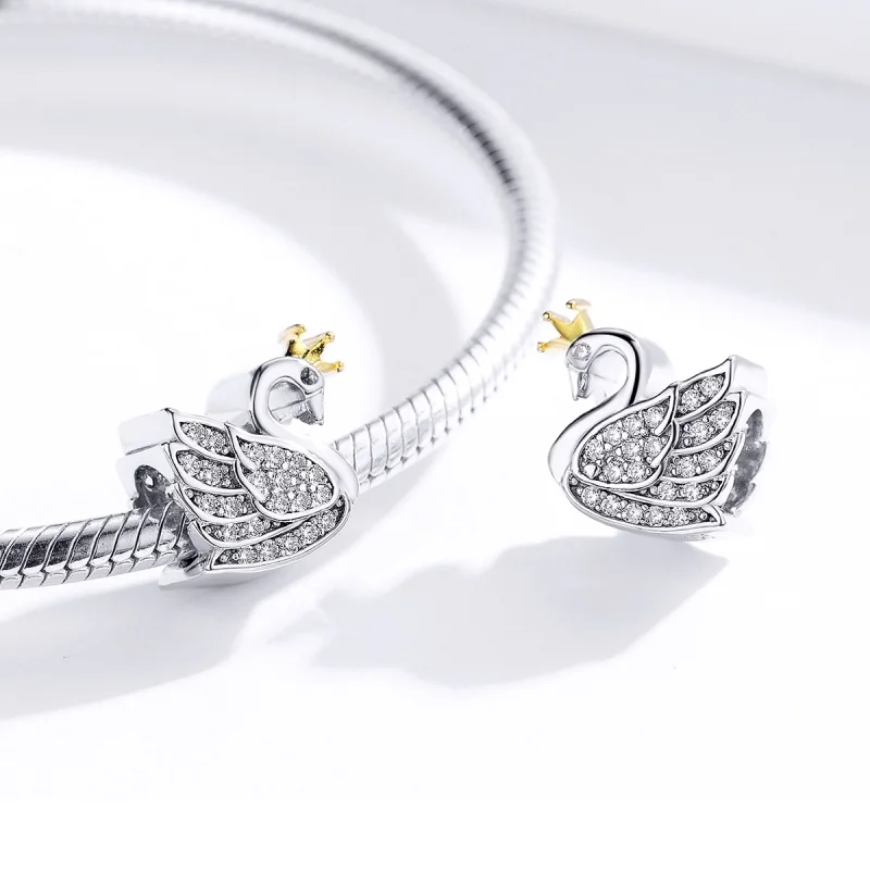 (image for) Pandora Style Two Tone Bicolor Princess Swan Charm - SCC1343 - View 4