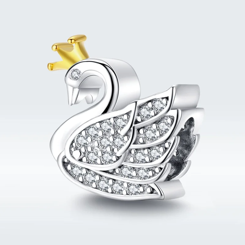(image for) Pandora Style Two Tone Bicolor Princess Swan Charm - SCC1343 - View 5