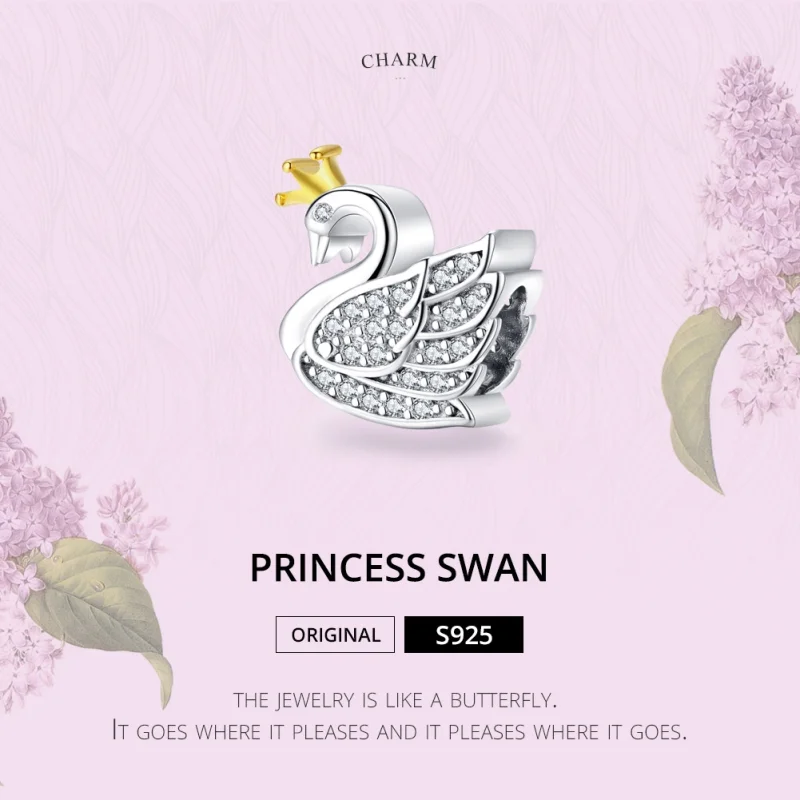 (image for) Pandora Style Two Tone Bicolor Princess Swan Charm - SCC1343 - View 6