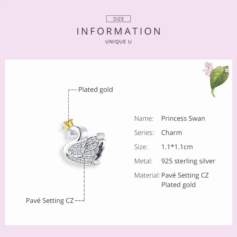 (image for) Pandora Style Two Tone Bicolor Princess Swan Charm - SCC1343 - View 7
