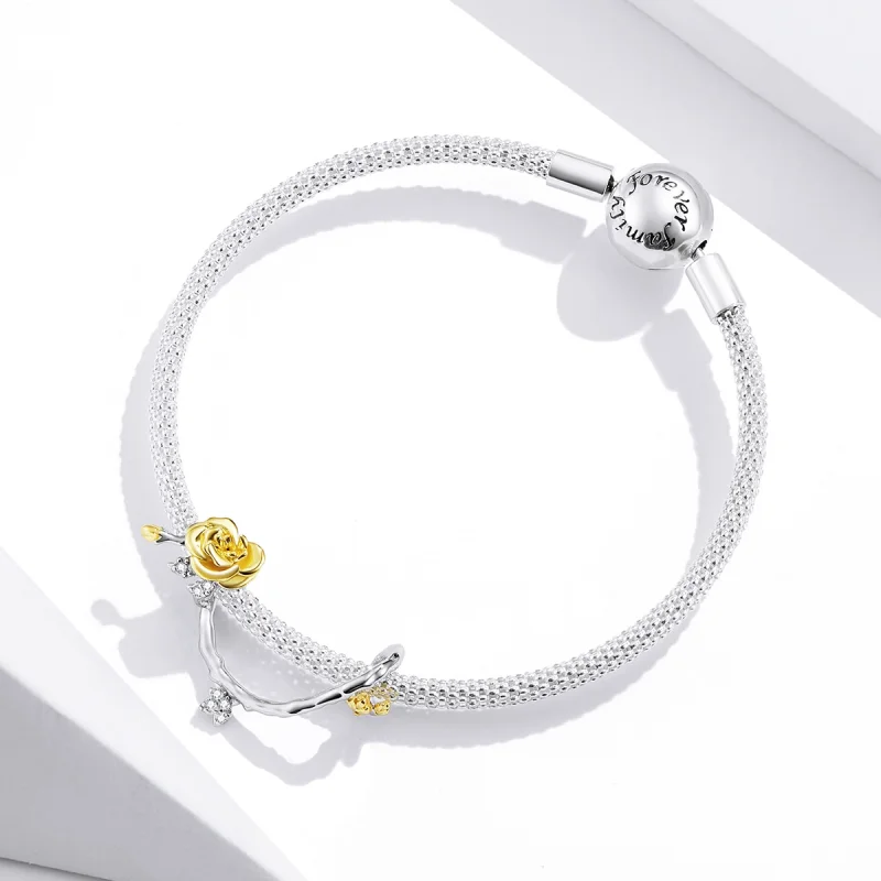 (image for) Pandora Style Two Tone Bicolor Rose Vines Charm - BSC322 - View 3