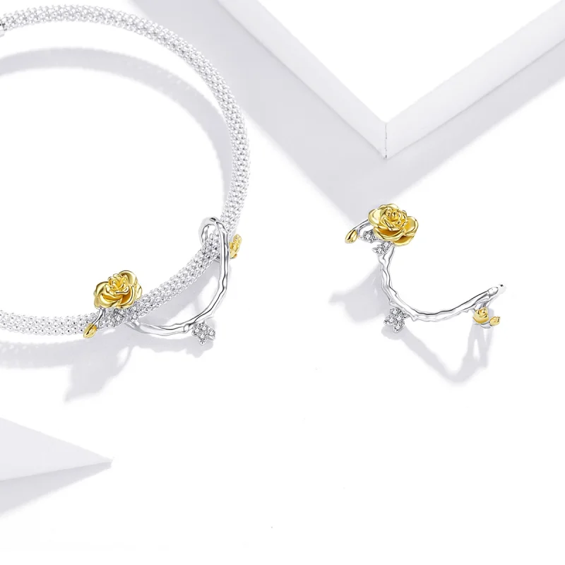 (image for) Pandora Style Two Tone Bicolor Rose Vines Charm - BSC322 - View 4