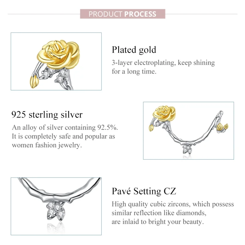 (image for) Pandora Style Two Tone Bicolor Rose Vines Charm - BSC322 - View 7