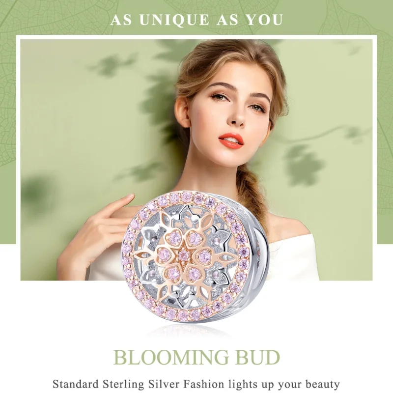 (image for) Pandora Style Two Tone Blooming bud Charm - SCC923 - View 6