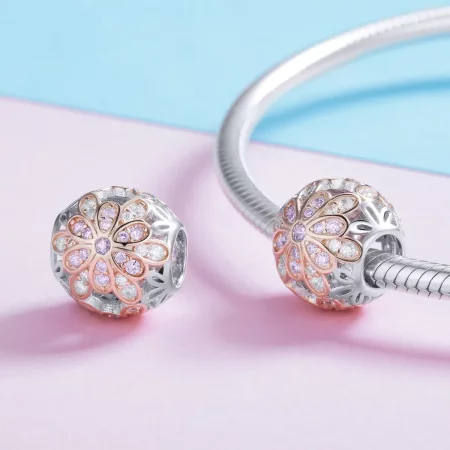 Pandora Style Two Tone Flowers Charm - SCC922