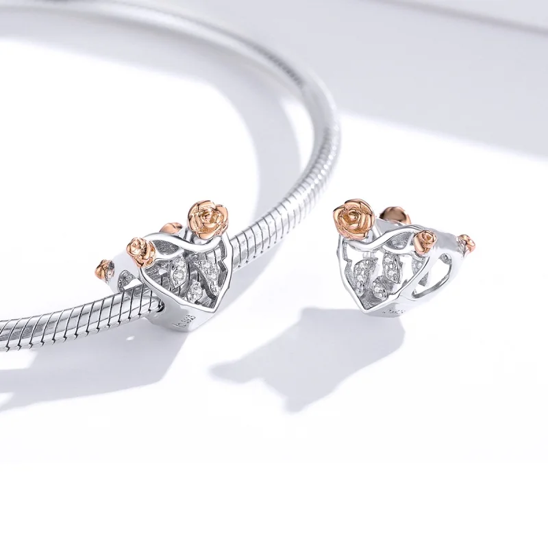 (image for) Pandora Style Two Tone Heart With Roses Charm - BSC280 - View 2