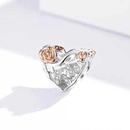 Pandora Style Two Tone Heart With Roses Charm - BSC280