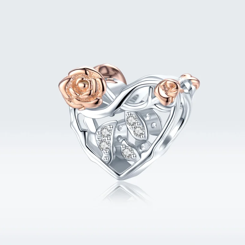 (image for) Pandora Style Two Tone Heart With Roses Charm - BSC280 - View 5