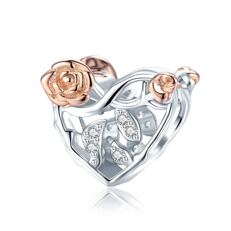 (image for) Pandora Style Two Tone Heart With Roses Charm - BSC280 - Product Image