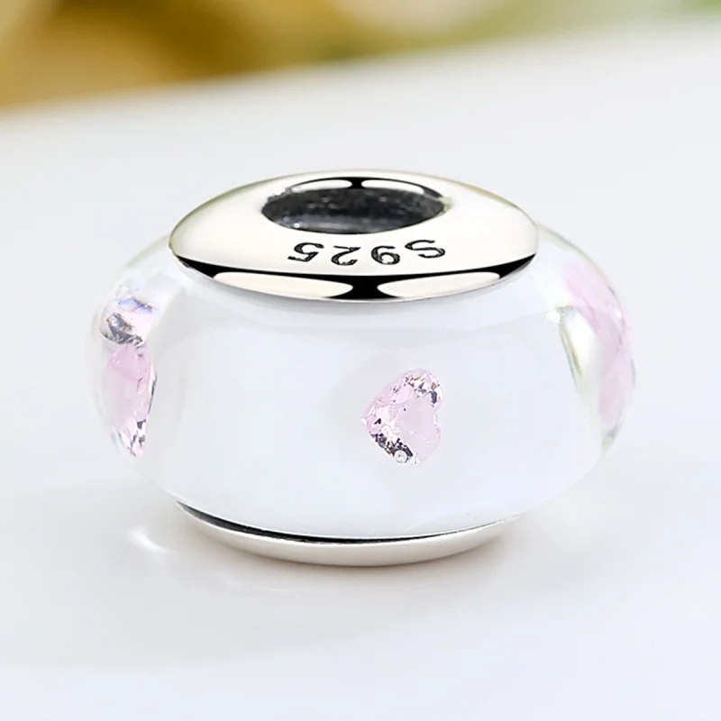 (image for) Pandora Style White Murano Glass Pink Stones Charm - SCZ004 - View 4
