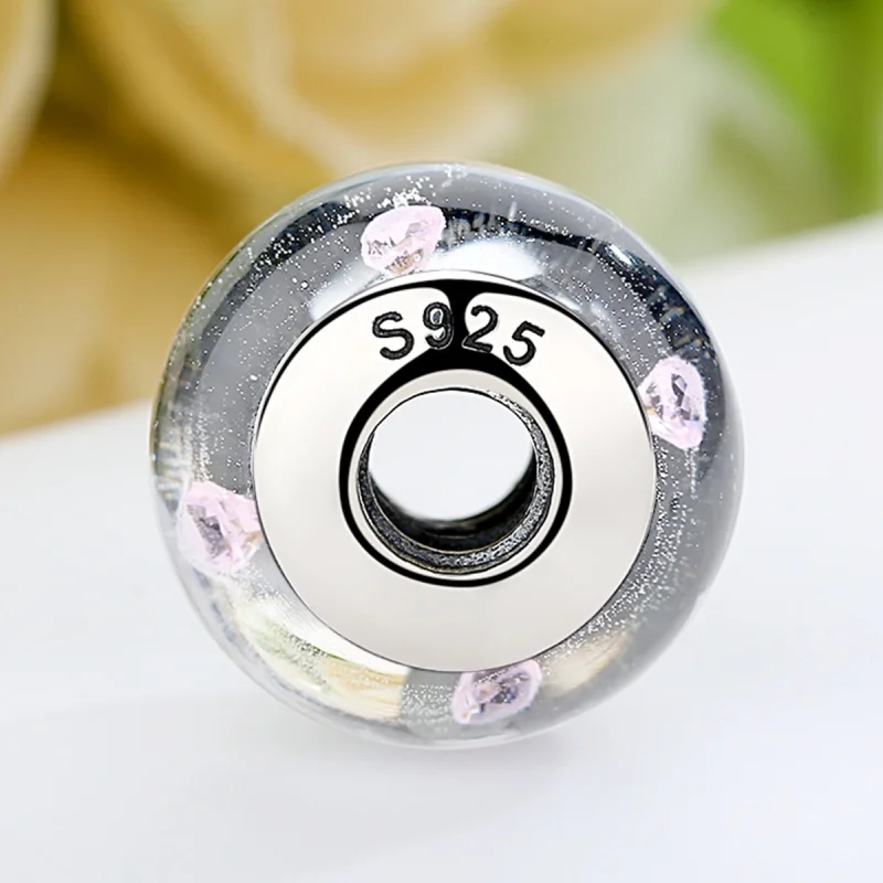 (image for) Pandora Style White Murano Glass Pink Stones Charm - SCZ004 - View 5