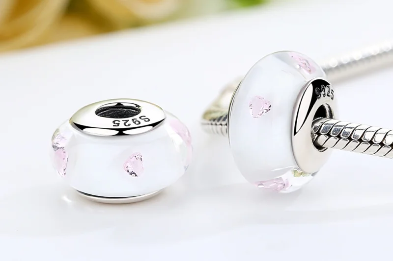 (image for) Pandora Style White Murano Glass Pink Stones Charm - SCZ004 - View 7