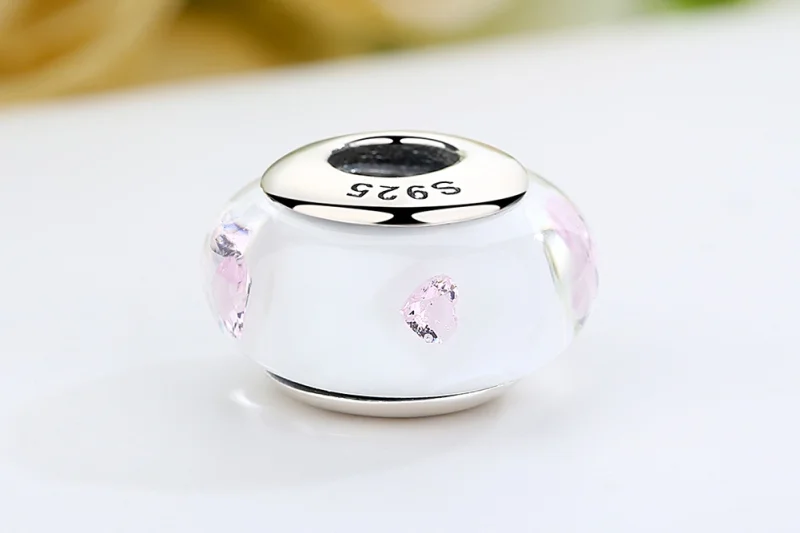 (image for) Pandora Style White Murano Glass Pink Stones Charm - SCZ004 - View 8