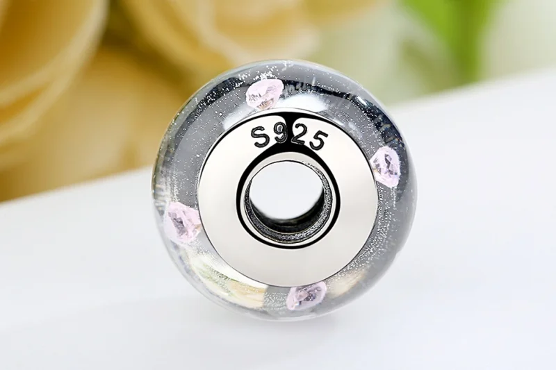 (image for) Pandora Style White Murano Glass Pink Stones Charm - SCZ004 - View 9