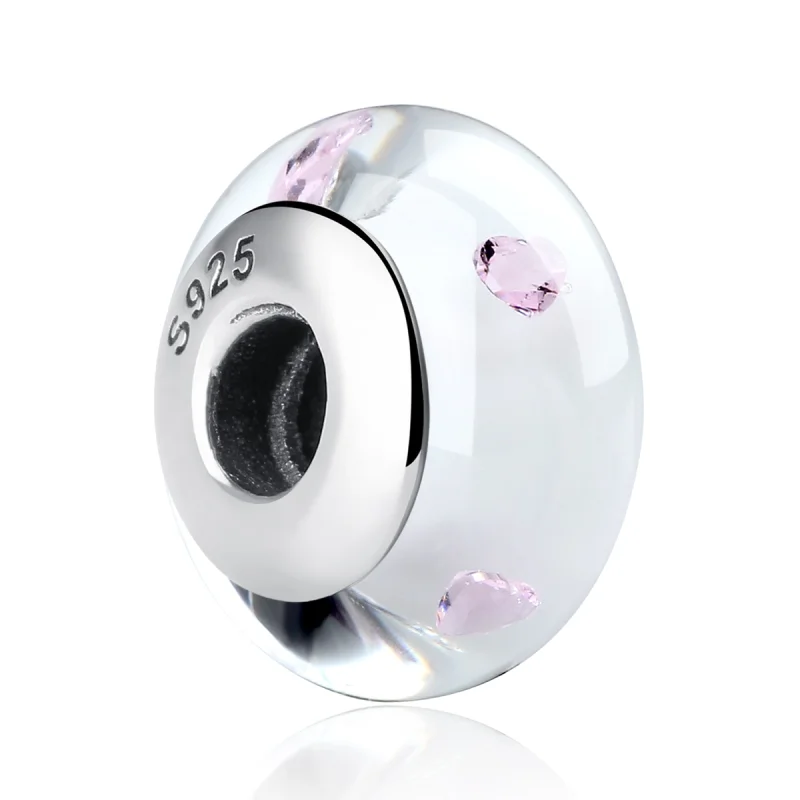 (image for) Pandora Style White Murano Glass Pink Stones Charm - SCZ004 - Product Image