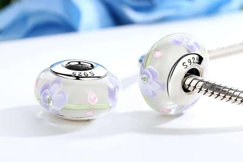 (image for) Pandora Style Wisteria Flowers Murano Glass Charm - SCZ019 - View 3