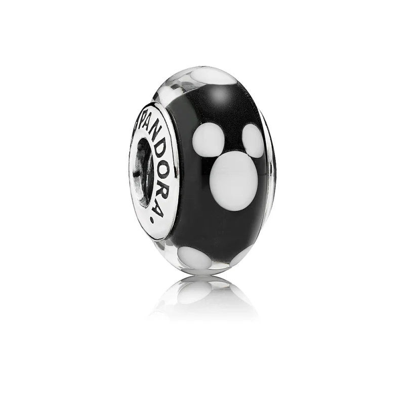 (image for) Disney Mickey silver charm with black and white Murano glass - Product Image