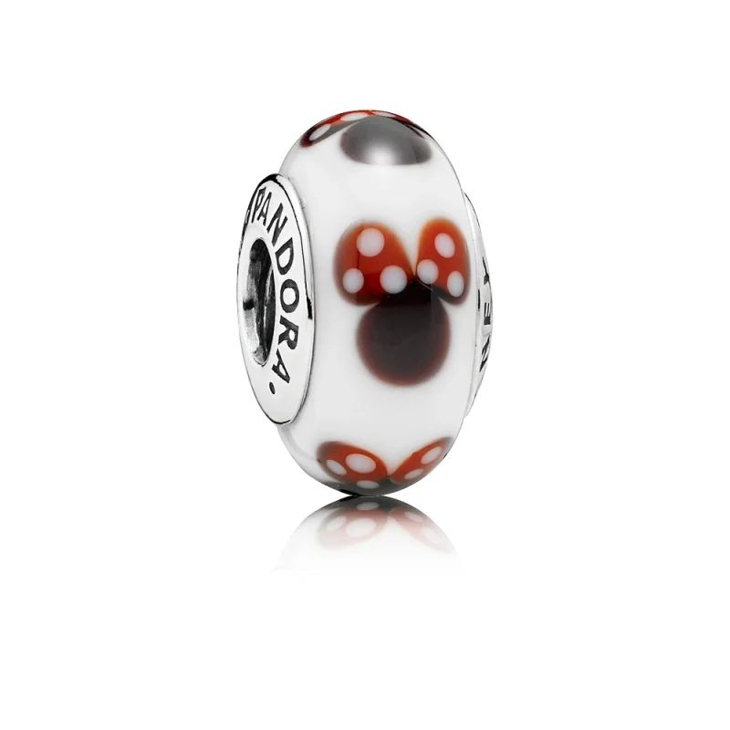 (image for) Disney Minnie silver charm with white, black and red Murano glass - Product Image