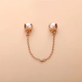 Embossed Hearts Safety Chain, PANDORA Rose™ & Clear CZ - 787636CZ