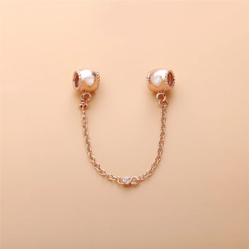 (image for) Embossed Hearts Safety Chain, PANDORA Rose™ & Clear CZ - 787636CZ - View 2