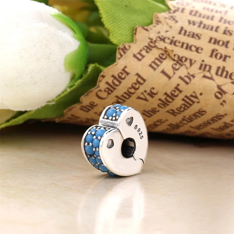 (image for) PANDORA Arcs of Love Clip, Cyan Blue Crystal - 797227NYA - View 3