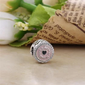 PANDORA Be my Valentine silver charm with clear cubic zirconia and pink - 792040CZ PANDORA Be my Valentine silver charm with clear cubic zirconia and pink - 792040CZ