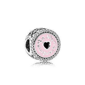 (image for) PANDORA Be my Valentine silver charm with clear cubic zirconia and pink - 792040CZ