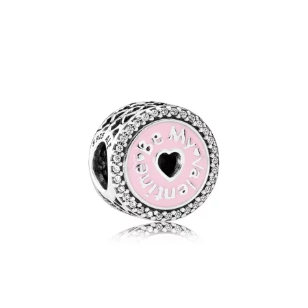 PANDORA Be my Valentine silver charm with clear cubic zirconia and pink - 792040CZ