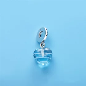 PANDORA Blue Ribbon Heart Dangle Charm, Murano Glass - 797142 PANDORA Blue Ribbon Heart Dangle Charm, Murano Glass - 797142