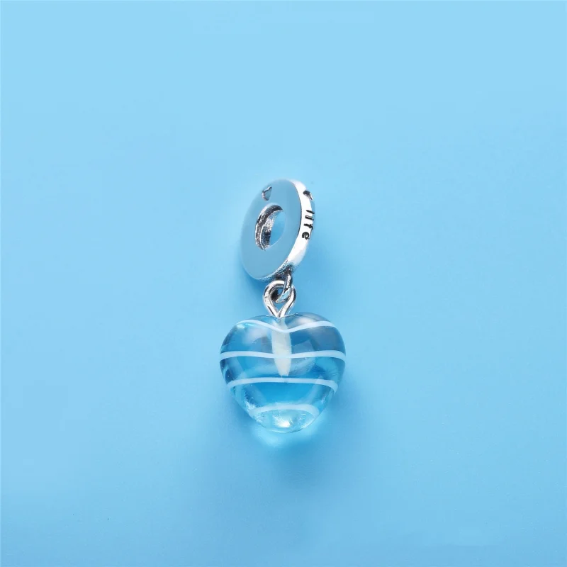 (image for) PANDORA Blue Ribbon Heart Dangle Charm, Murano Glass - 797142 - View 2