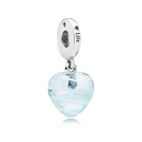 PANDORA Blue Ribbon Heart Dangle Charm, Murano Glass - 797142 PANDORA Blue Ribbon Heart Dangle Charm, Murano Glass - 797142