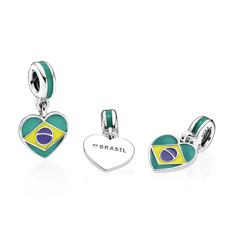 (image for) PANDORA Brazil Heart Flag, Mixed Enamels Pendant Charm - 791911ENMX - View 2
