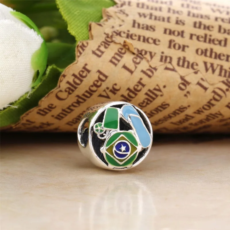 (image for) PANDORA Brazil silver charm with green, blue and yellow enamel - 797219ENMX - View 2