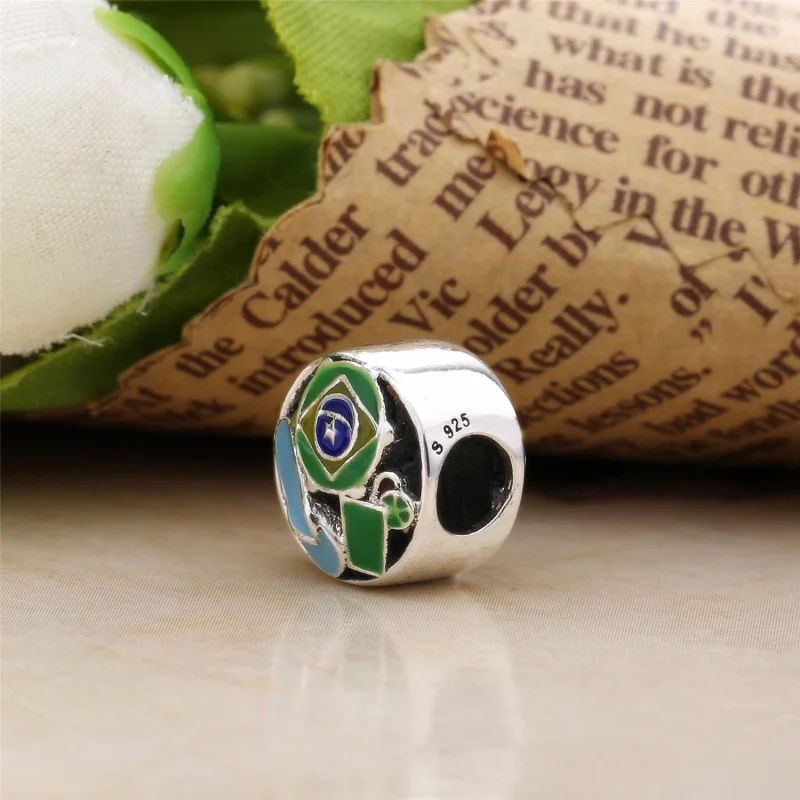 (image for) PANDORA Brazil silver charm with green, blue and yellow enamel - 797219ENMX - View 3
