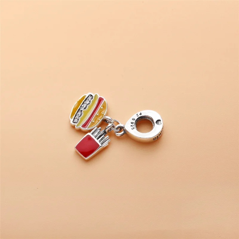 (image for) PANDORA Burger & Fries Dangle Charm, Red, Golden & Yellow Enamel - 797211ENMX - View 3
