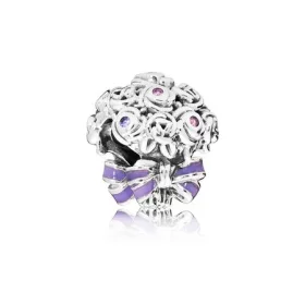 PANDORA Celebration Bouquet Charm, Lilac Rose Pink Crystals Purple Enamel - 797260NLC PANDORA Celebration Bouquet Charm, Lilac Rose Pink Crystals Purple Enamel - 797260NLC