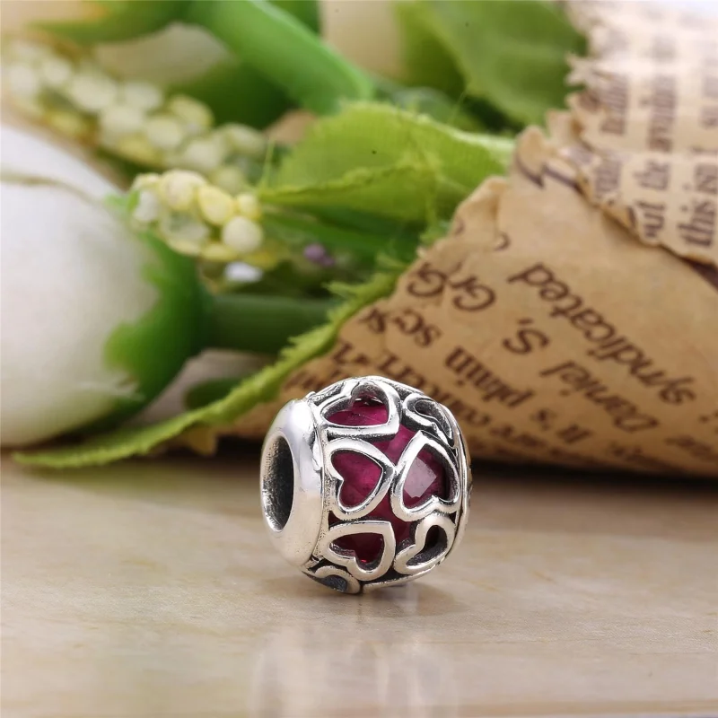 (image for) PANDORA Cerise Encased in Love Charm, Cerise Crystal - 792036NCC - View 2