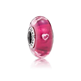 PANDORA Cerise Heart Charm, Murano Glass Clear CZ - 791664PCZ PANDORA Cerise Heart Charm, Murano Glass Clear CZ - 791664PCZ