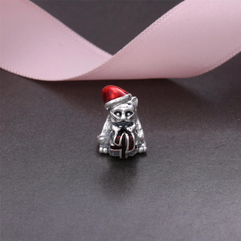 (image for) PANDORA Christmas Kitten Charm - 792007EN39 - View 2