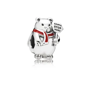 (image for) PANDORA Christmas Polar Bear Charm, Berry Red Enamel - 796466EN39