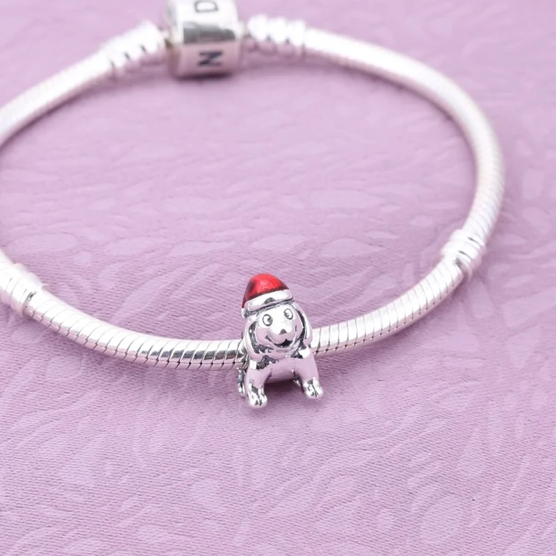 (image for) PANDORA Christmas Puppy Charm - 791769EN39 - View 2