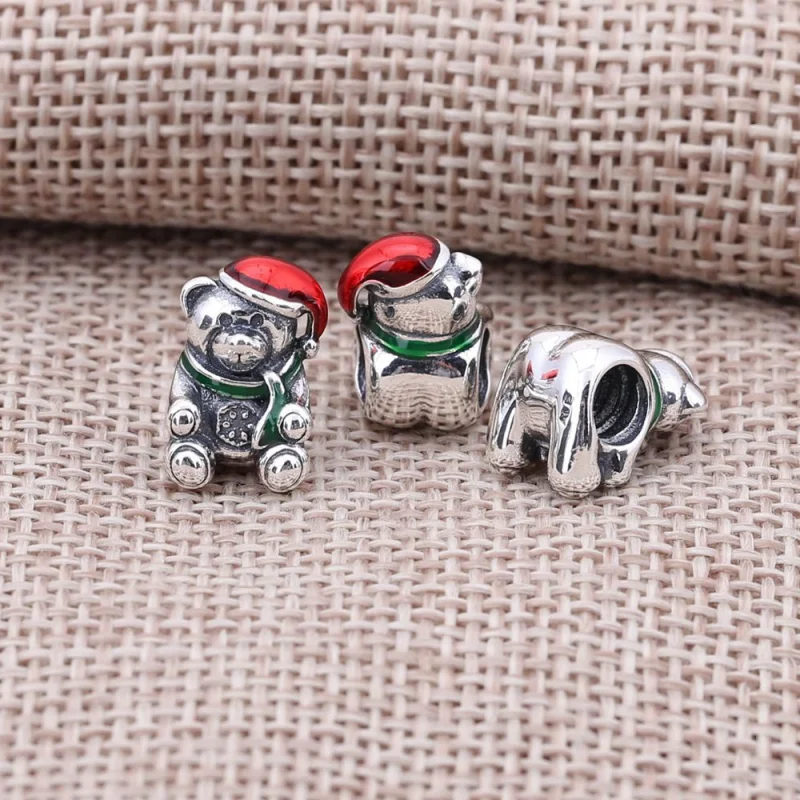 (image for) PANDORA Christmas Teddy Bear Charm - 791391ENMX - View 2