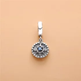PANDORA Compass Rose Dangle Charm, Silver Enamel & Cyan Blue Crystal - 797196EN23 PANDORA Compass Rose Dangle Charm, Silver Enamel & Cyan Blue Crystal - 797196EN23