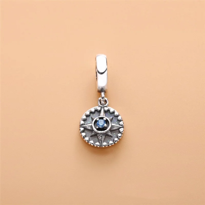 (image for) PANDORA Compass Rose Dangle Charm, Silver Enamel & Cyan Blue Crystal - 797196EN2 - View 2