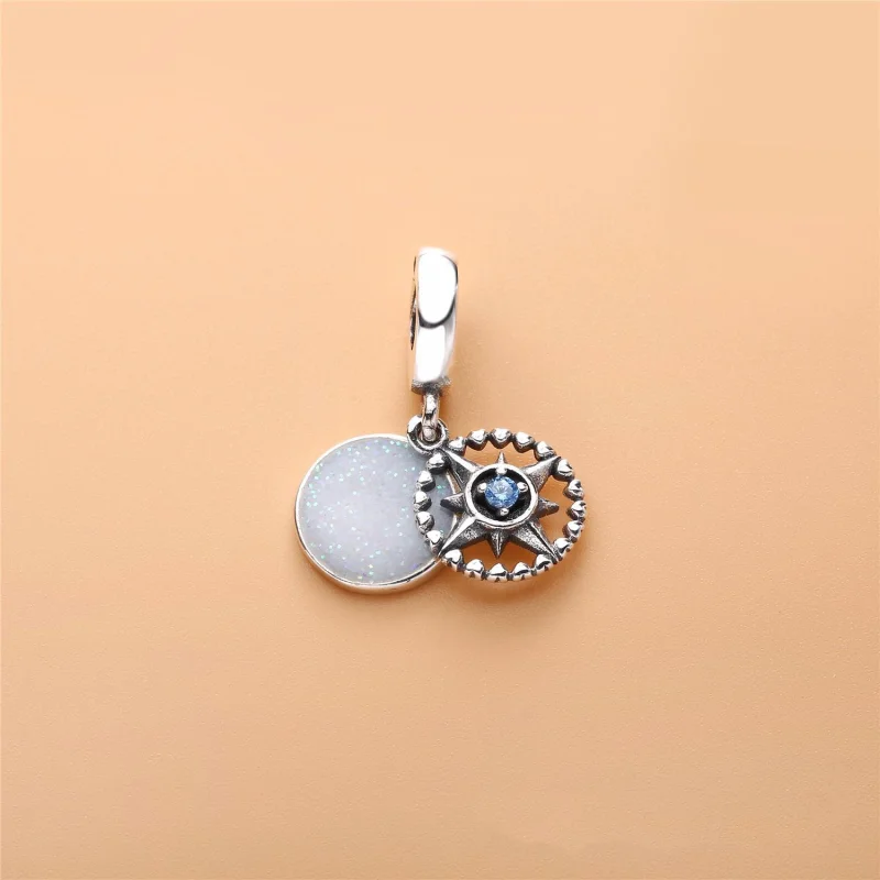 (image for) PANDORA Compass Rose Dangle Charm, Silver Enamel & Cyan Blue Crystal - 797196EN2 - View 3