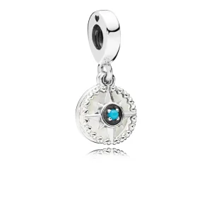 (image for) PANDORA Compass Rose Dangle Charm, Silver Enamel & Cyan Blue Crystal - 797196EN23