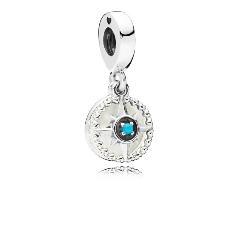 (image for) PANDORA Compass Rose Dangle Charm, Silver Enamel & Cyan Blue Crystal - 797196EN23 - Product Image