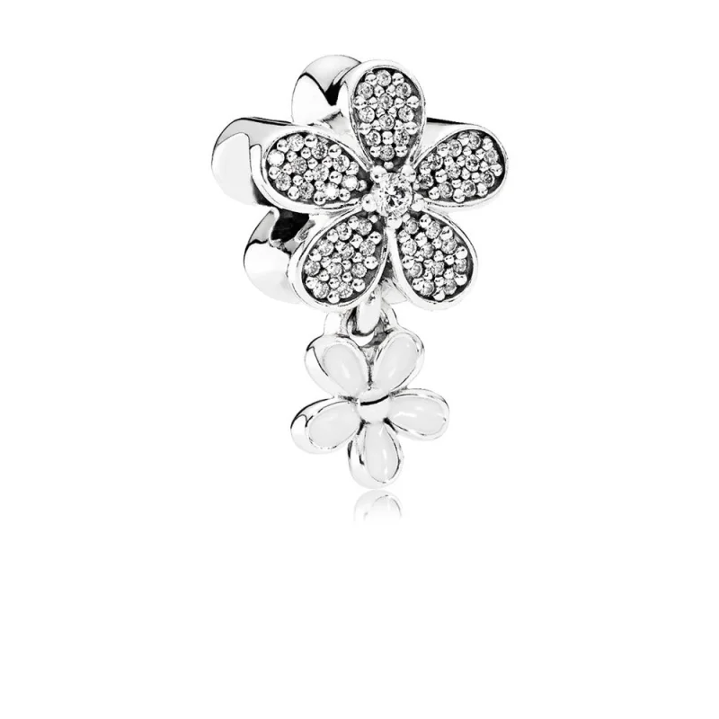 (image for) PANDORA Dazzling Daisy Duo White Enamel Clear CZ Dangle Charm - 792098CZ - Product Image