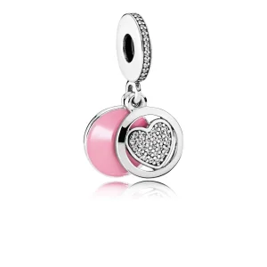 (image for) PANDORA Devoted Heart, Pink Enamel Clear CZ Dangle Charm - 792149EN24