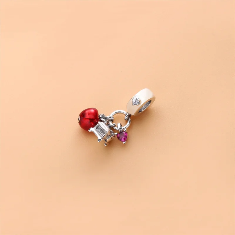 (image for) PANDORA Disney, Snow White's Apple & Heart Dangle Charm, Red & Green CZ & Red En - View 2